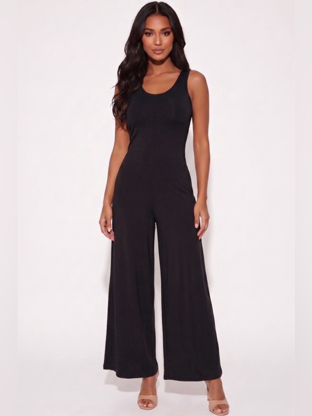Sleek Black Wide-Leg Sleeveless Jumpsuit